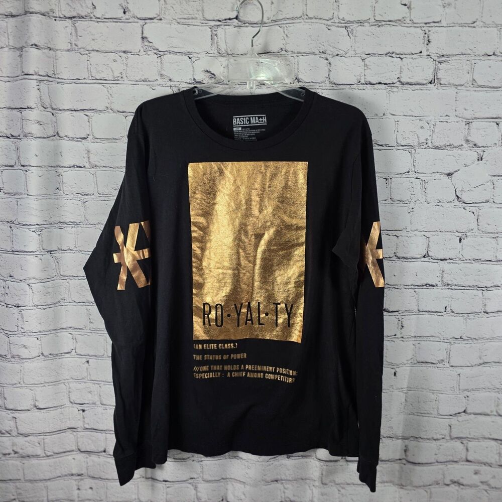 Basic Math ROYALTY Gold Graphic Black Long Sleeve Tee Large